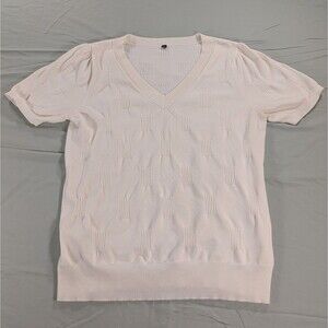Arach & Cloz Womens White V-Neck Short Sleeve Pullover Sweater Size XL